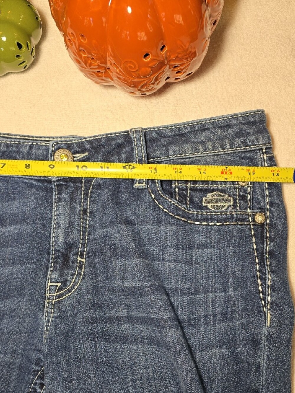 Harley-Davidson Blue Boot Cut Jeans with Wing Embroidery - Picture 6 of 13